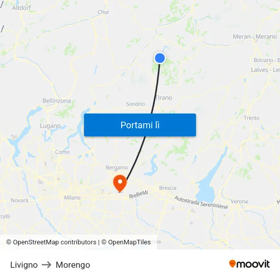 Livigno to Morengo map