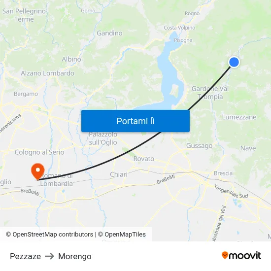 Pezzaze to Morengo map