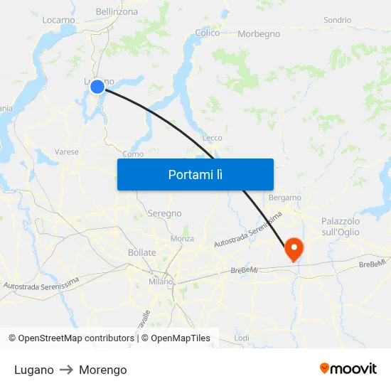 Lugano to Morengo map