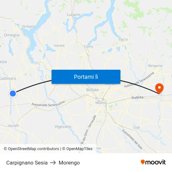 Carpignano Sesia to Morengo map