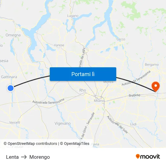 Lenta to Morengo map