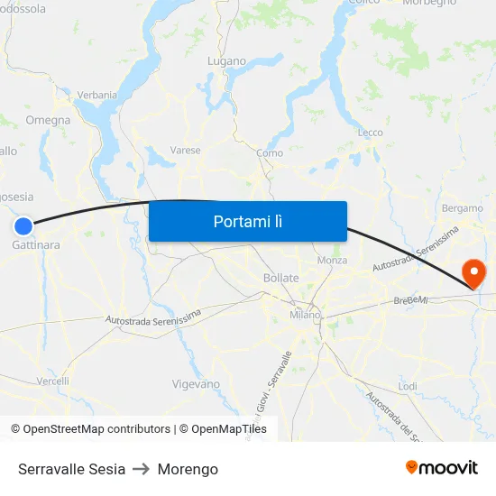 Serravalle Sesia to Morengo map