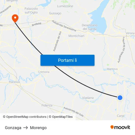Gonzaga to Morengo map