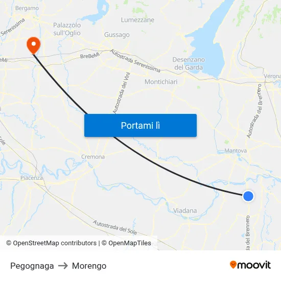 Pegognaga to Morengo map