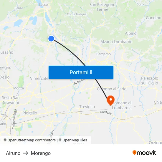 Airuno to Morengo map