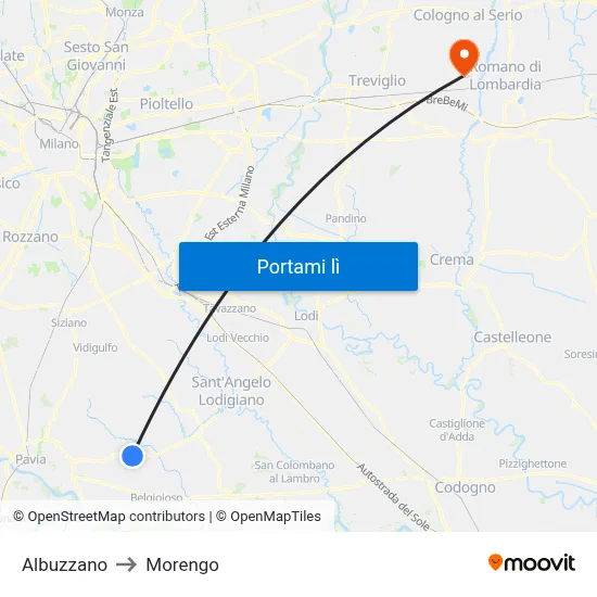 Albuzzano to Morengo map