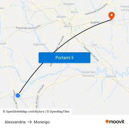 Alessandria to Morengo map