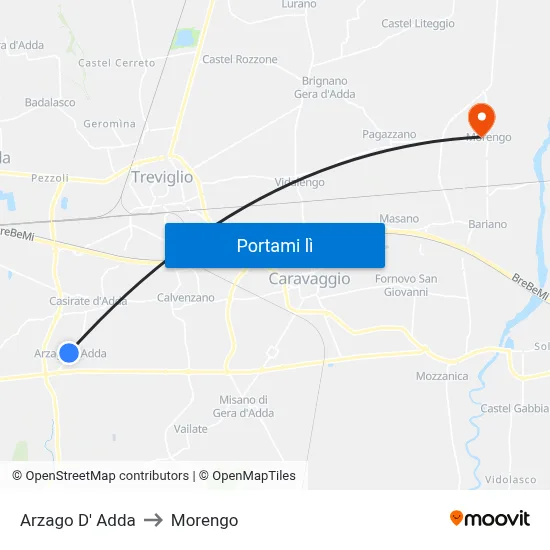 Arzago D' Adda to Morengo map