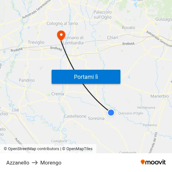 Azzanello to Morengo map