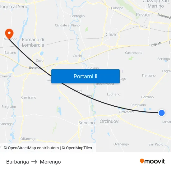 Barbariga to Morengo map