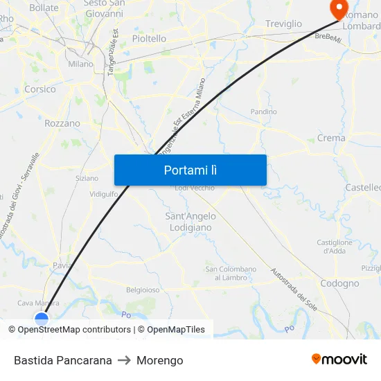 Bastida Pancarana to Morengo map