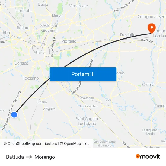 Battuda to Morengo map