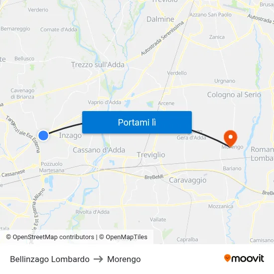Bellinzago Lombardo to Morengo map