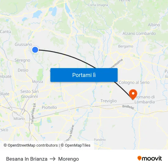 Besana In Brianza to Morengo map