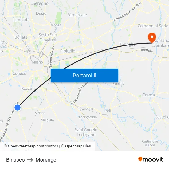 Binasco to Morengo map