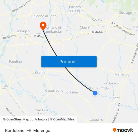Bordolano to Morengo map