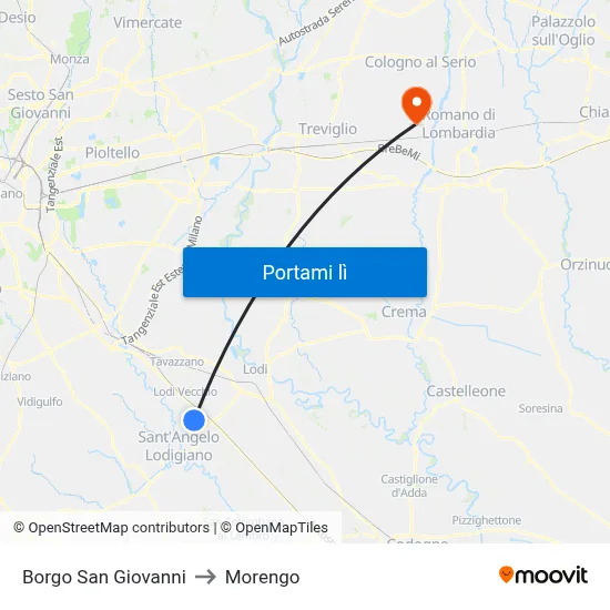 Borgo San Giovanni to Morengo map