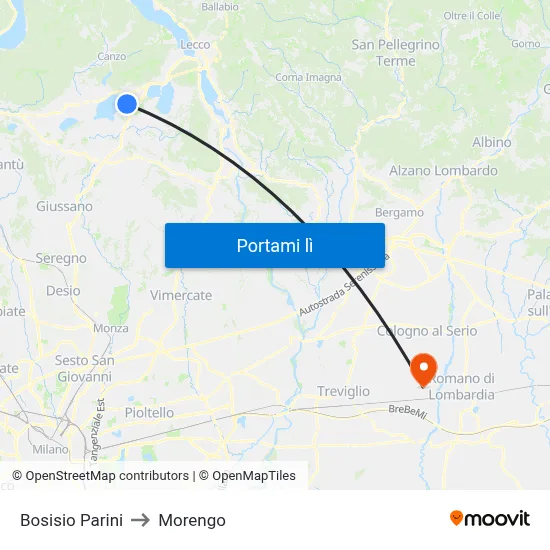 Bosisio Parini to Morengo map