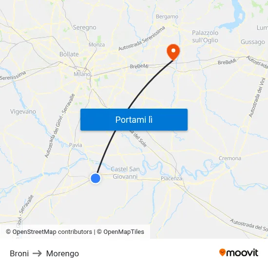 Broni to Morengo map