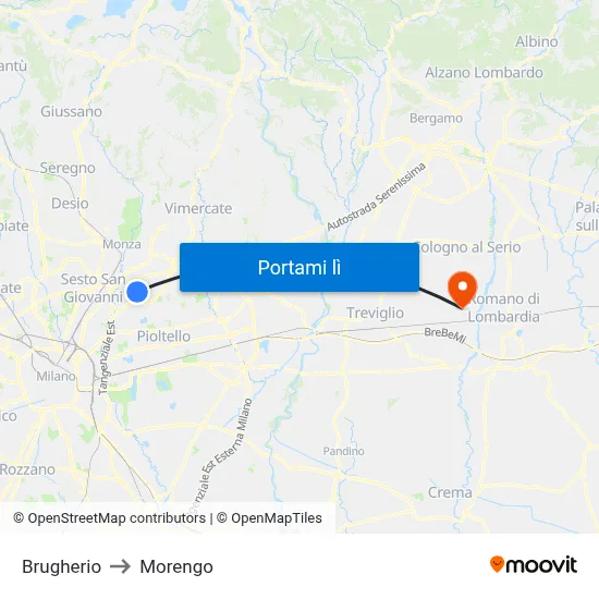 Brugherio to Morengo map