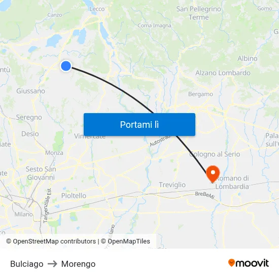 Bulciago to Morengo map