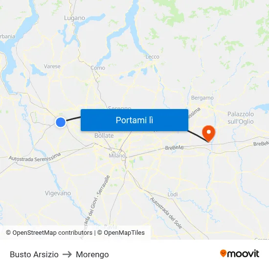 Busto Arsizio to Morengo map