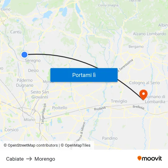 Cabiate to Morengo map
