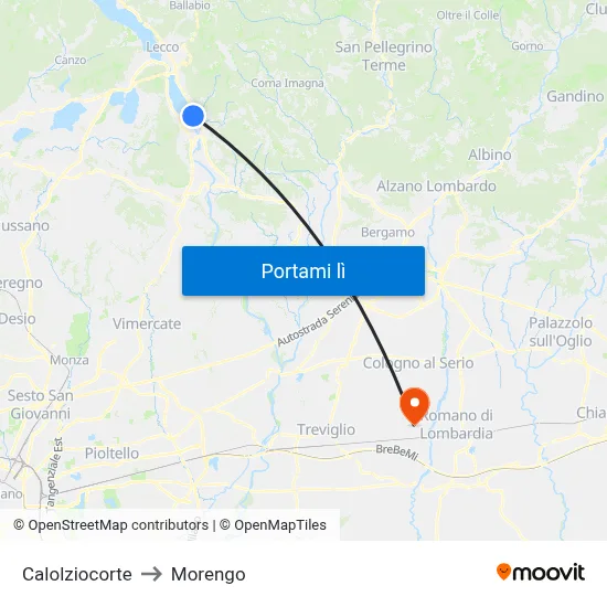 Calolziocorte to Morengo map
