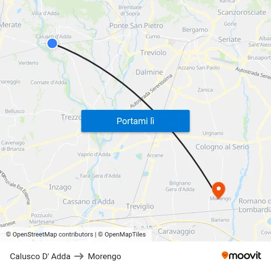 Calusco D' Adda to Morengo map