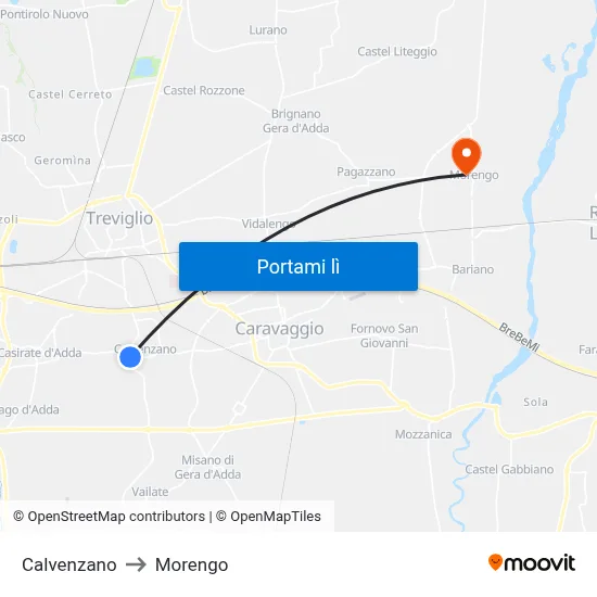 Calvenzano to Morengo map