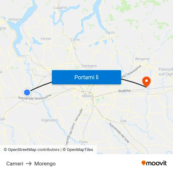 Cameri to Morengo map