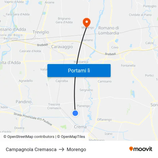Campagnola Cremasca to Morengo map