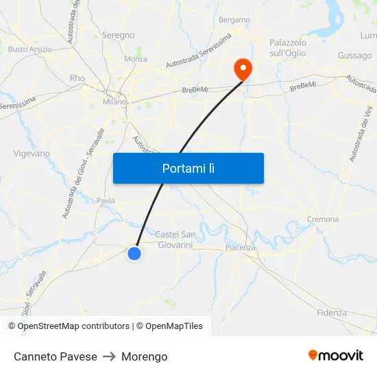Canneto Pavese to Morengo map