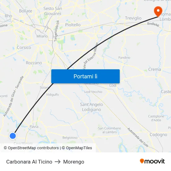 Carbonara Al Ticino to Morengo map
