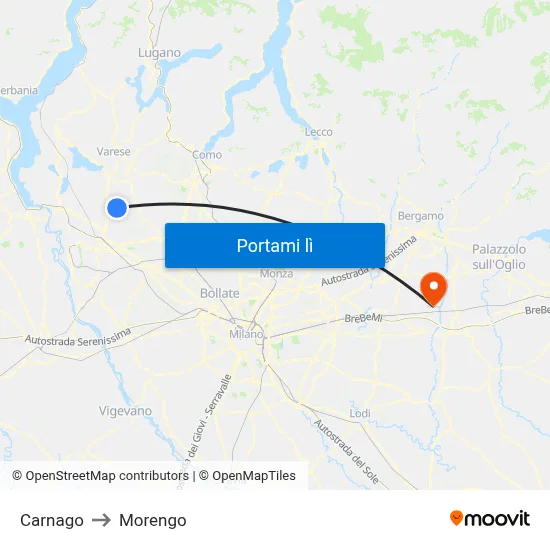 Carnago to Morengo map