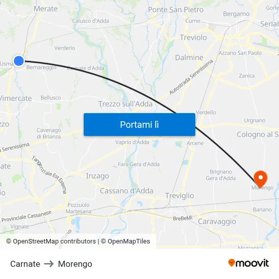 Carnate to Morengo map