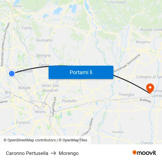 Caronno Pertusella to Morengo map