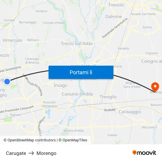 Carugate to Morengo map
