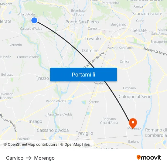 Carvico to Morengo map