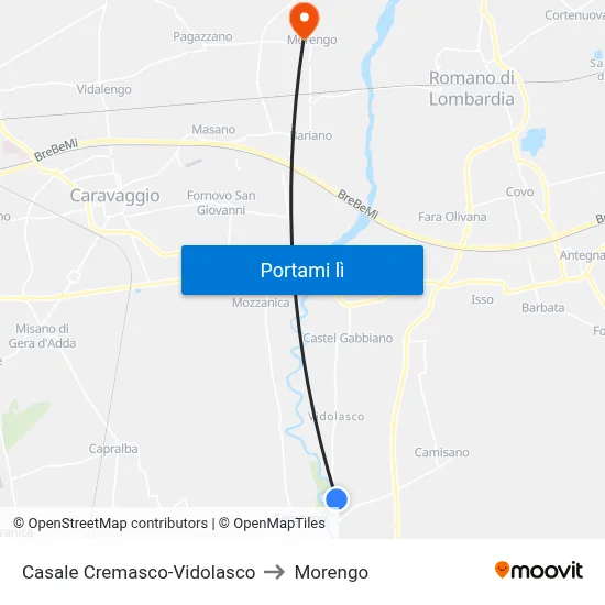 Casale Cremasco-Vidolasco to Morengo map