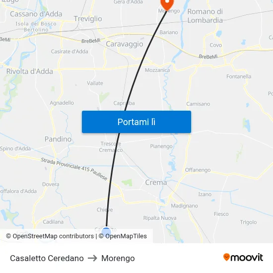 Casaletto Ceredano to Morengo map