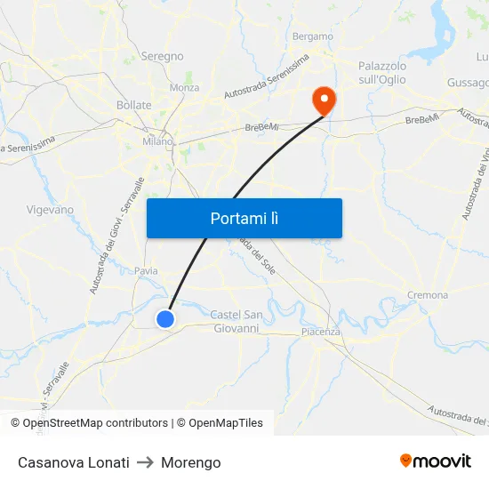 Casanova Lonati to Morengo map