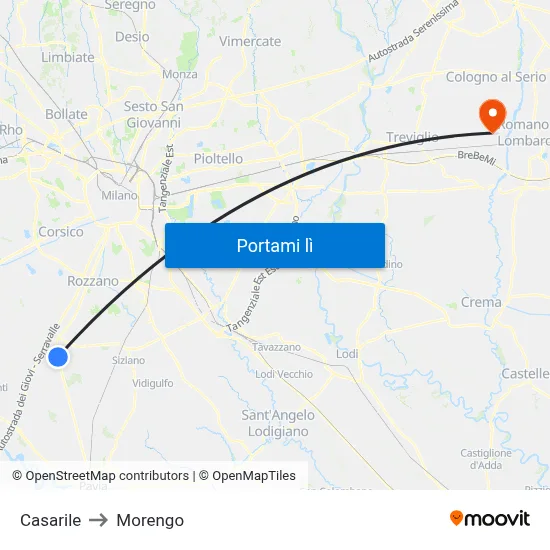 Casarile to Morengo map