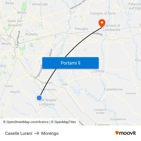 Caselle Lurani to Morengo map