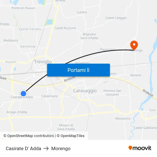 Casirate D' Adda to Morengo map