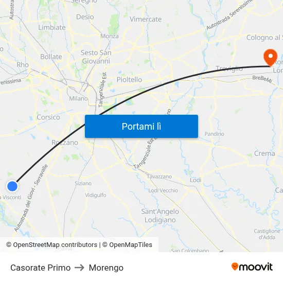 Casorate Primo to Morengo map