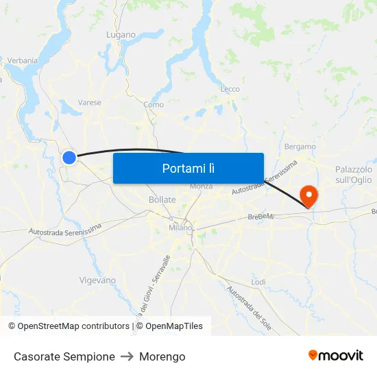 Casorate Sempione to Morengo map