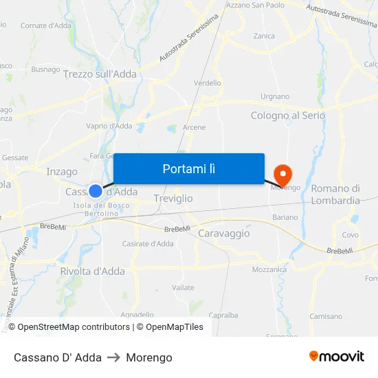 Cassano D' Adda to Morengo map