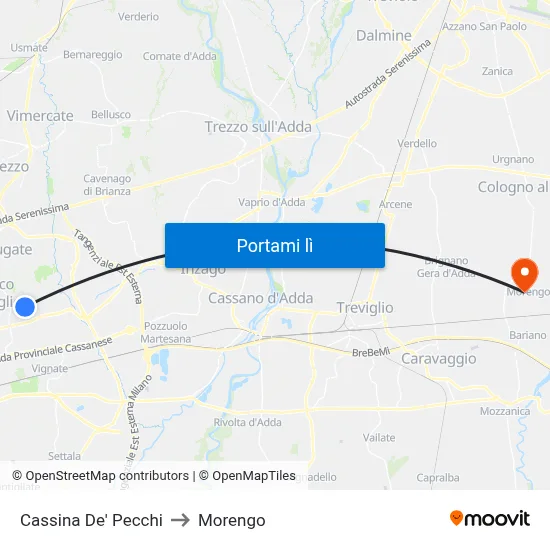 Cassina De' Pecchi to Morengo map
