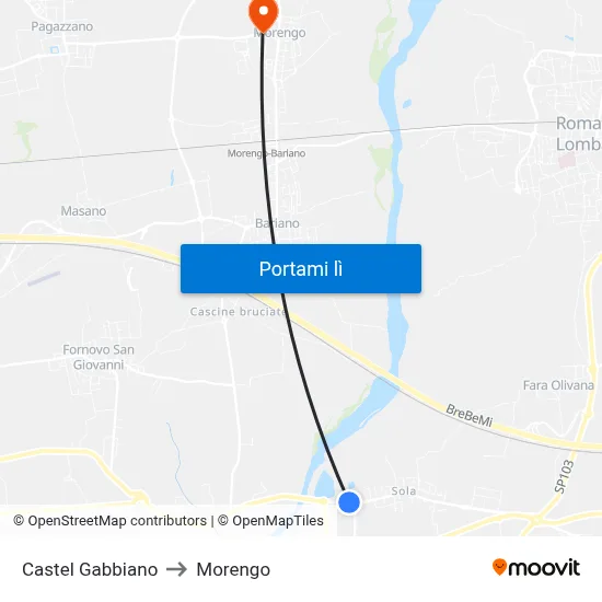 Castel Gabbiano to Morengo map